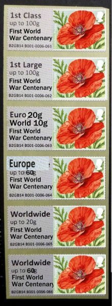 Post and Go Single 'Solo' Poppy "First World War Centenary" Overprint Collectors Strip